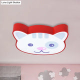 Cat Shaped Red Animal Ceiling Lamp - Metal & Acrylic Flush Light For Kitchen Foyer