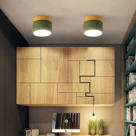 Ceiling Lights Iron&Wood Lamp For Living Room Bedroom Kitchen Corridor Home Deco 7W Led Spot Light