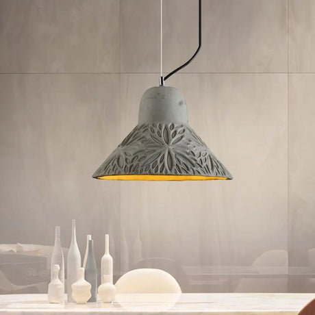 Cement Hanging Light Pendant In Grey - 1 Bulb 8’/12’ Width Ideal For Restaurants / 12’