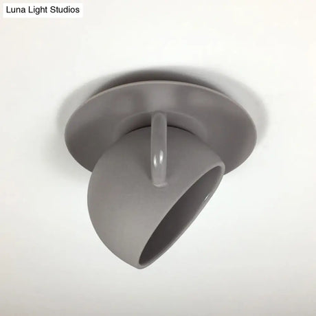 Ceramic Coffee Cup Flush Mount Ceiling Lamp - Rotatable Led Light In White/Grey/Blue