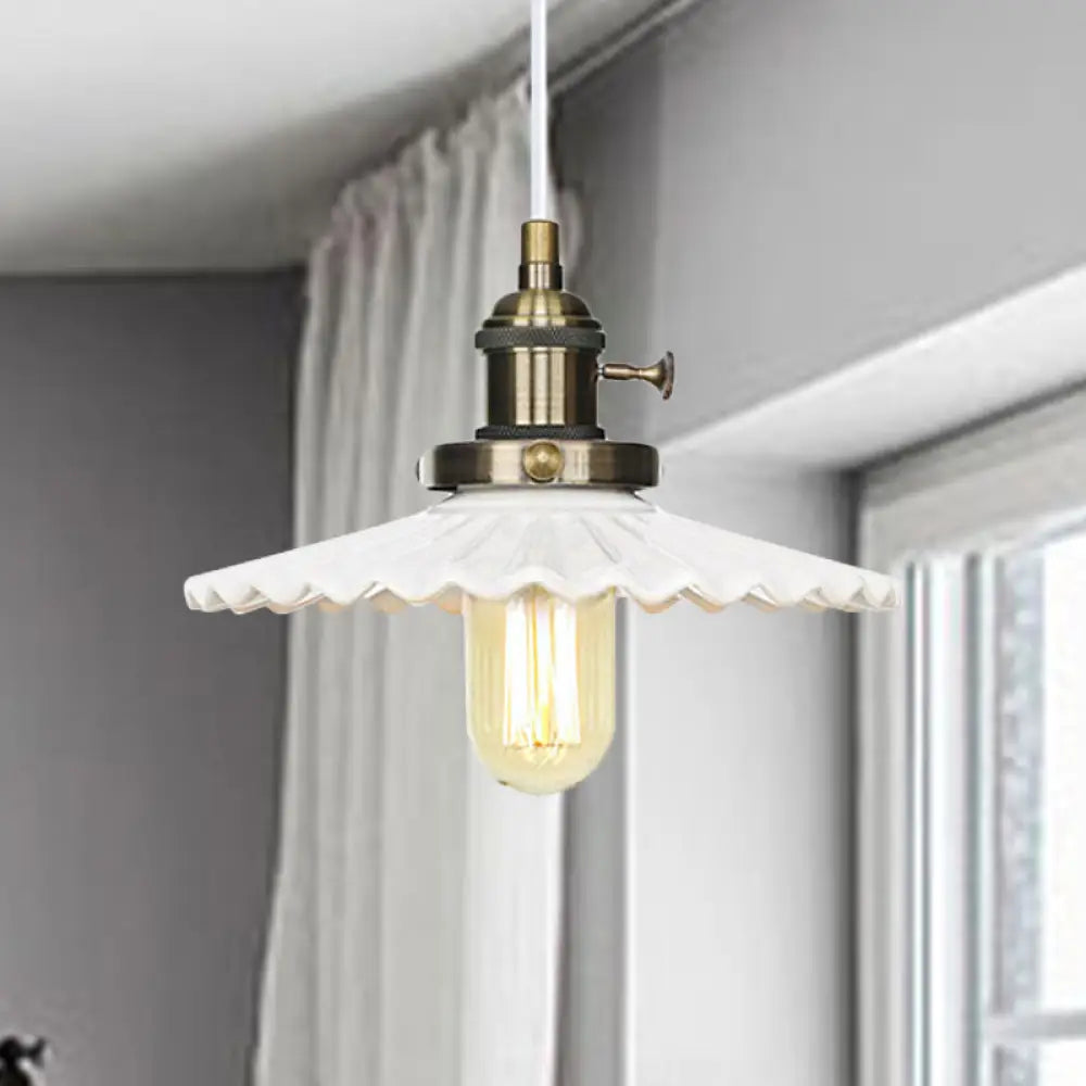 Ceramic Scalloped Edge Industrial Pendant Light With Single Bulb For Dining Rooms In Black Bronze