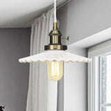 Ceramic Scalloped Edge Industrial Pendant Light With Single Bulb For Dining Rooms In Black Bronze