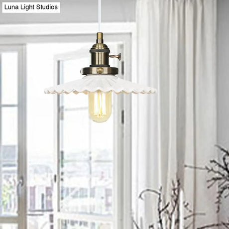 Ceramic Scalloped Edge Industrial Pendant Light With Single Bulb For Dining Rooms In Black Bronze