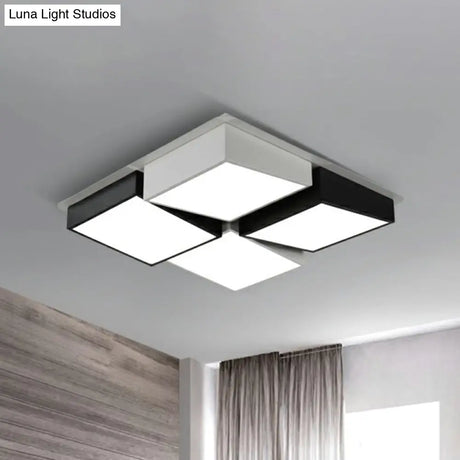 Checkered Led Flush Light: Black & White Nordic Ceiling Lamp With Acrylic Hollow Design Black-White