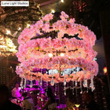 Cherry Wreath Chandelier - 6-Bulb Loft Style Pink Metallic Ceiling Light With Crystal Deco