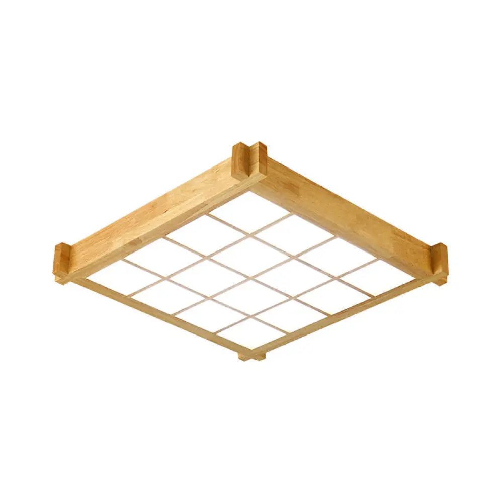 Chessboard Ceiling Flush Mount: Contemporary Natural Wood Led Light (16.5/20.5)