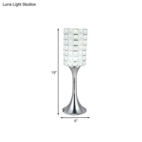 Chiara - Crystal Hand-Cut Cylinder Table Lamp Minimalist Study Room Led Desk Light In Chrome