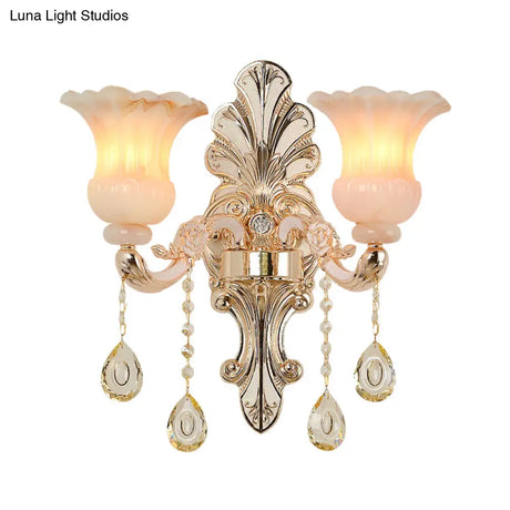 Chic Flower Shade Crystal Champagne Wall Light - Classic 1/2-Head Mounted Fixture
