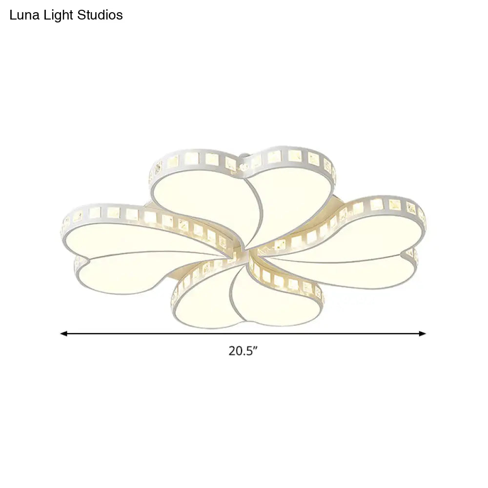 Child Bedroom Heart Flush Ceiling Light: Luxurious White Lamp With Crystal Accents