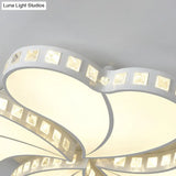 Child Bedroom Heart Flush Ceiling Light: Luxurious White Lamp With Crystal Accents