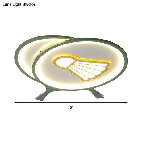 Children’s Badminton Pattern Led Ceiling Light - Green Flush Mount