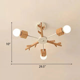 Childrens Beige Wood Snowflake Chandelier With Bare Bulb For Living Room 3 /