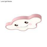 Children’s Led Ceiling Light For Kids Bedroom - Cartoon Smile/Dog Design White/Pink/Blue Flush
