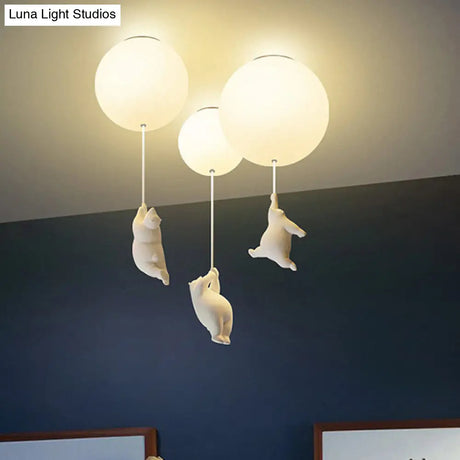 Childrens Room Cartoon Little Bear Ceiling Light - Ball Shape Flush Mount Fixture