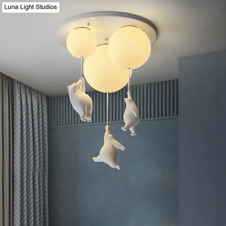 Childrens Room Cartoon Little Bear Ceiling Light - Ball Shape Flush Mount Fixture