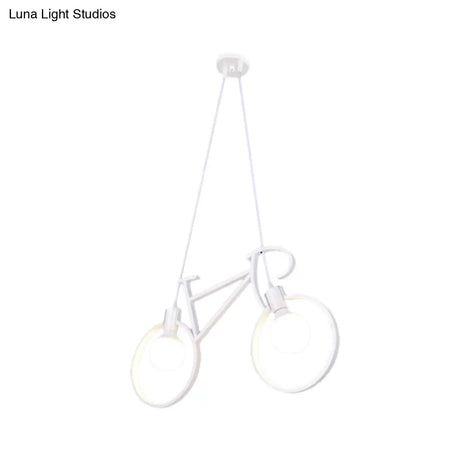 Childrens Room Pendant Light: Black/White Art Deco Bicycle Lamp With 2 Metal Heads