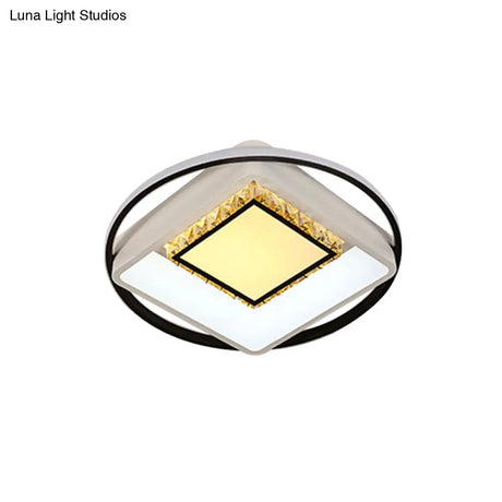 Children’s Square/Star/Heart Led Flush Mount Ceiling Light In Black - White With Crystal Accents