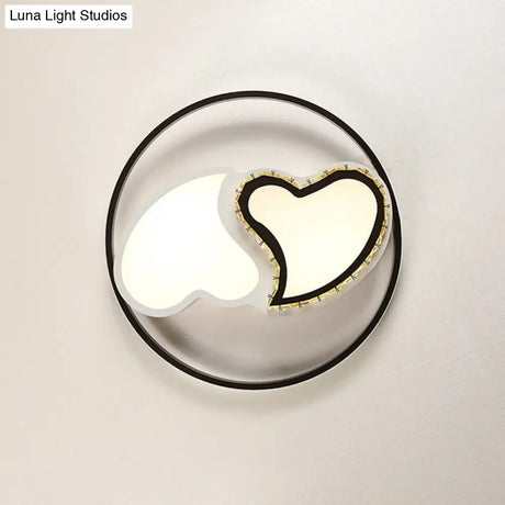 Children’s Square/Star/Heart Led Flush Mount Ceiling Light In Black - White With Crystal Accents