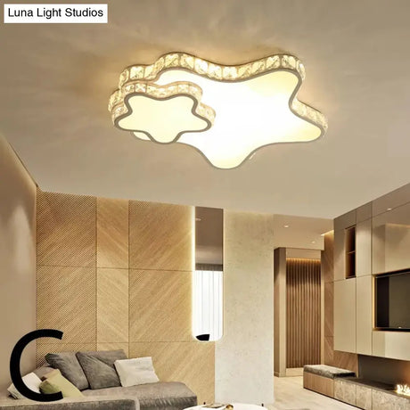 Children’s White Sky View Acrylic Flush Ceiling Light With Crystal Accent For Foyer