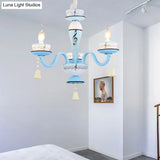 Childs Bedroom Candle Suspension Light: Musical Note Cartoon Glass Chandelier With Little Bell
