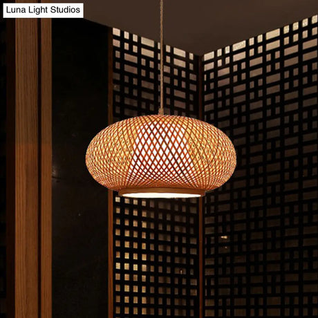 Chinese Bamboo Lantern Pendant Light - Tea Room Fixture With 1 Bulb
