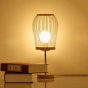 Chinese Bamboo Lantern Task Lighting: Small Beige Desk Lamp For Living Room
