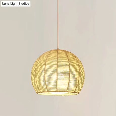 Chinese Beige Bamboo Sphere Ceiling Lamp - 1 Head Hanging Light Fixture