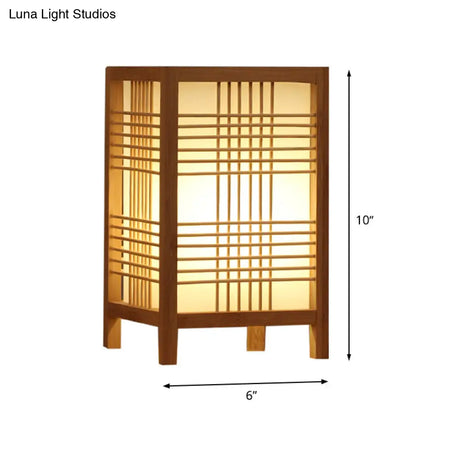 Chinese Beige Teahouse Desk Light - Rectangular Wood Shade 1 Head Task Lighting