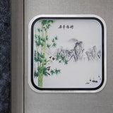 Chinese Led Flush Mount Wall Light With Black Leaf/Flower Painting And Fabric Shade / Leaf