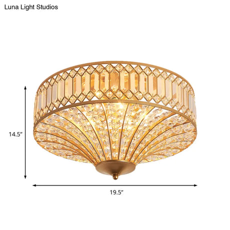 Chinese Style 5-Light Bedroom Ceiling Lamp In Flared Crystal Flush Mount Design - Gold Finish’