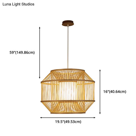 Chinese Style Bamboo Lantern Pendant: Beige Round Hanging Light For Dining Table - 1 Bulb