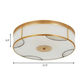Chinese Style Drum Ceiling Light - 14/18/21.5 W 3/4/6-Light Matte White Glass Brass Flushmount