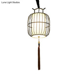Chinese Style Indoor Pendant Lamp With Bamboo Cylinder Shade - Black/Gold Hanging Fixture