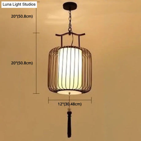 Chinese Style Retro 1-Light Pendant Lighting | Vertical Cage Shade Restaurant Hanging Lamp