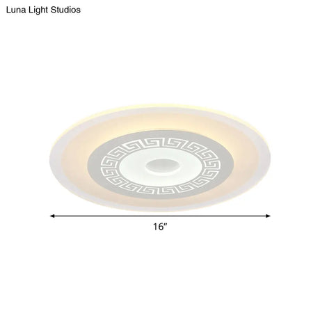 Chinese Style Ultrathin White Disc Led Flush Lamp - 16’/19.5’/23.5’ W Acrylic Ceiling Mount