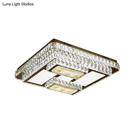 Chrome Ceiling Mounted Crystal Led Flush Lamp With Lotus Pattern