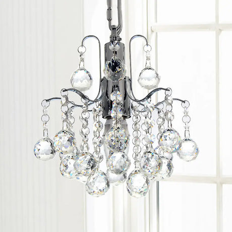 Chrome Finished Crystal Ball Curved Arm Chandelier With Bare Bulbs