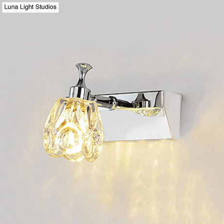 Chrome Vanity Light Fixture With Minimal Crystal Flower Sconce Warm/White