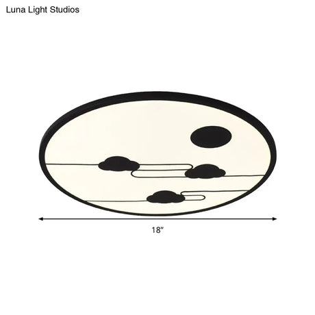 Circle Kindergarten Led Ceiling Light With Moon & Cloud Design - Flush Mount Acrylic Cartoon Fixture