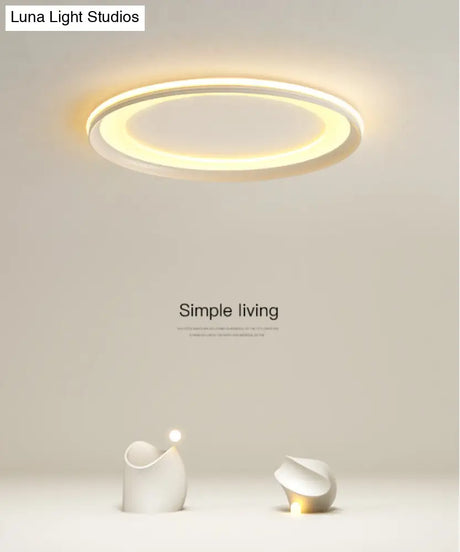 Circle Metal Shade Led Bedroom Flush Mount Ceiling Lamp - Minimalist Style