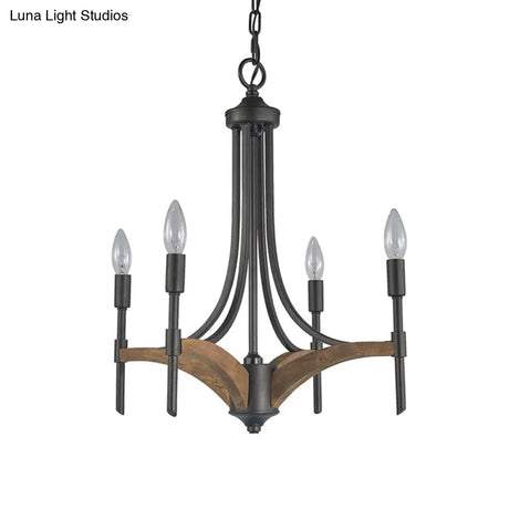 Classic 4-Light Metal Chandelier Candelabra In Black - Pendant Lighting For Living Room With/Without