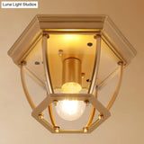Classic Bedroom Charm: 1-Light Glass Shade Colonial Style Polyhedron Flush Mount Ceiling Light