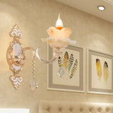 Classic Beige Candle Wall Sconce With Faux Jade Glass - Bedroom Lighting Fixture 1 / Lotus