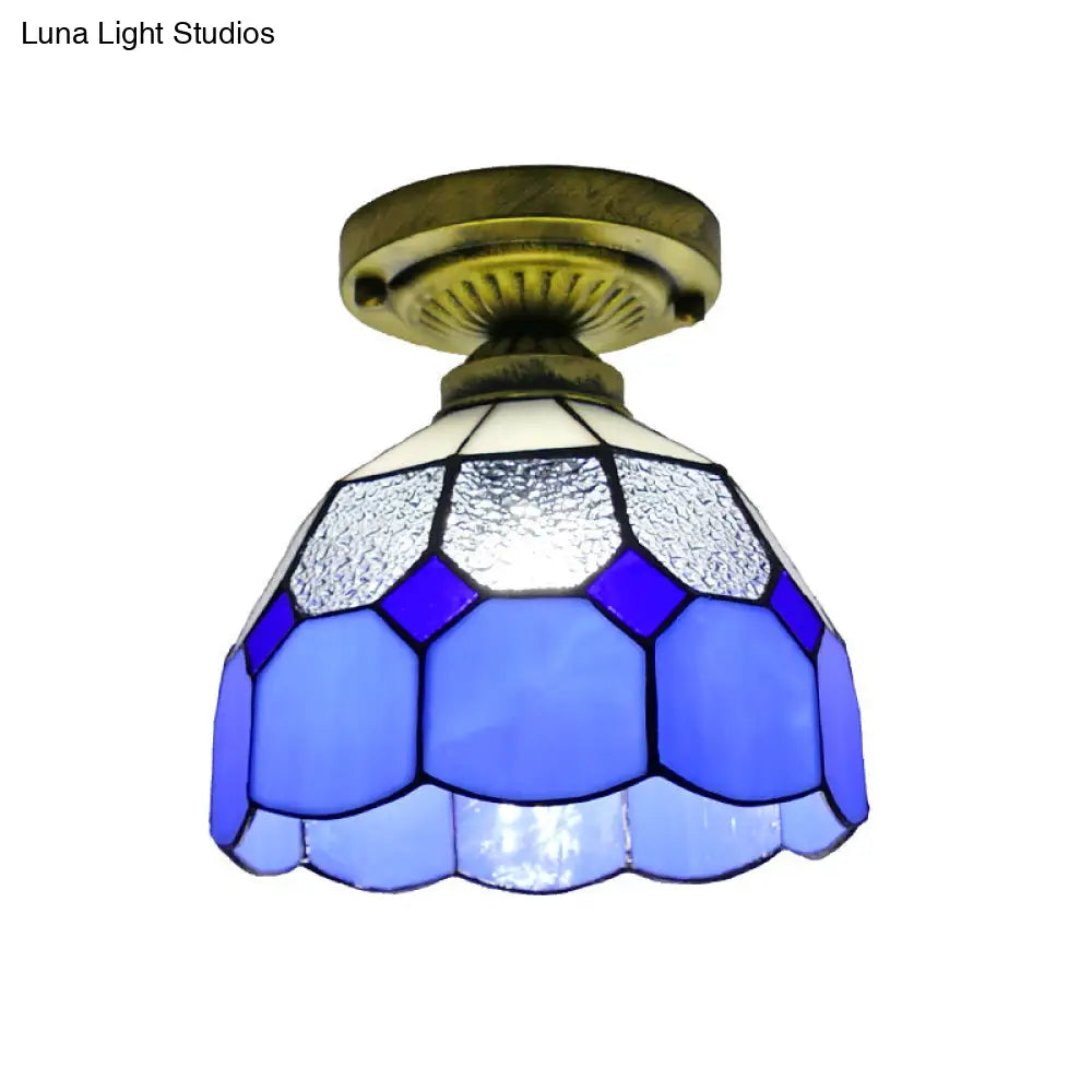 Classic Bell Shade Glass Semi Flush Ceiling Light - 1 Head Mount