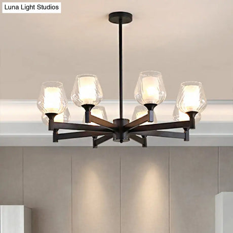 Classic Black Chandelier With Clear Textured Glass - 3/6/8 Lights Traditional Dining Room Ceiling