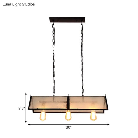 Classic Black Island Lamp - 3/5 Light Ceiling Hanging Fixture With Exposed Bulbs & Frosted Glass