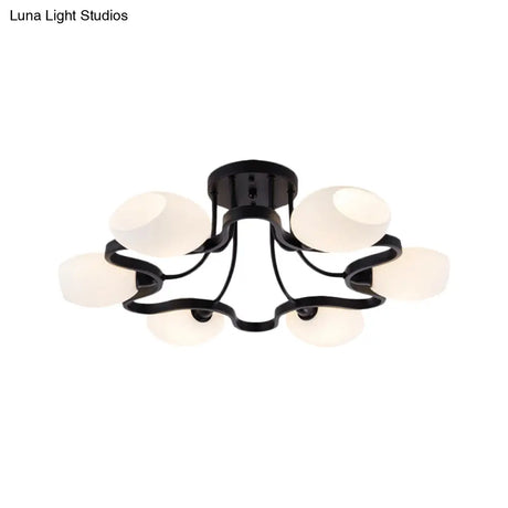 Classic Black Semi Flush Mount Ceiling Fixture With Bubble White Glass Shades - 6/8/10 Lights For