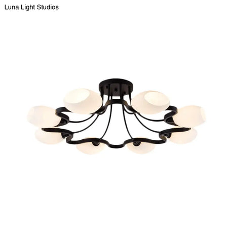 Classic Black Semi Flush Mount Ceiling Fixture With Bubble White Glass Shades - 6/8/10 Lights For