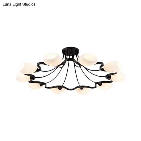 Classic Black Semi Flush Mount Ceiling Fixture With Bubble White Glass Shades - 6/8/10 Lights For