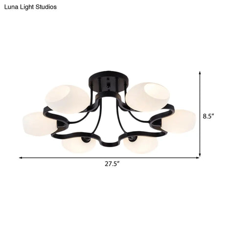 Classic Black Semi Flush Mount Ceiling Fixture With Bubble White Glass Shades - 6/8/10 Lights For